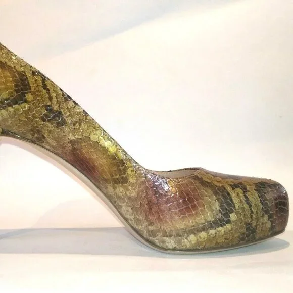 LONGCHAMP NEW Pumps Heels Hidden Platform Python ALL- Leather Womens 40/9 Italy - Picture 5 of 12